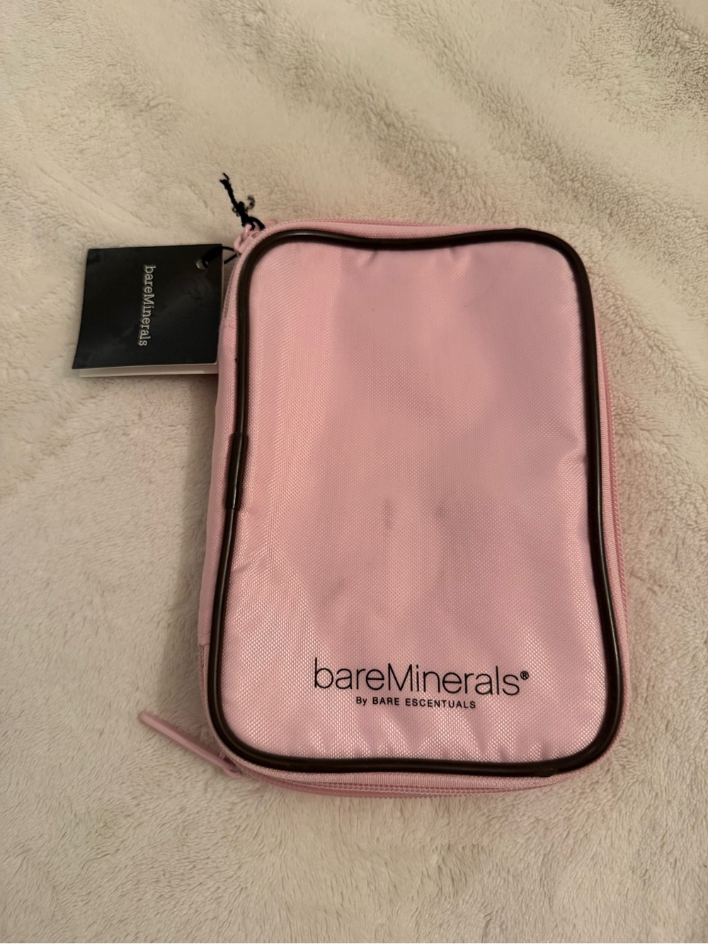 bareMinerals Light Pink Cosmetic Travel Pouch with Brown Trim